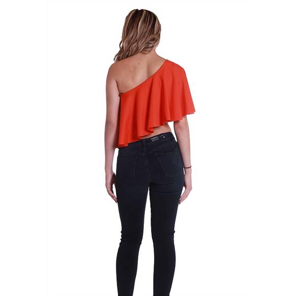 NEW SUSANA MONACO karina one shoulder ruffle crop top in sunset - Picture 3 of 3